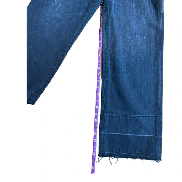 Sandrine Rose Los Angeles black wide leg embroidered jeans size 24 Fray Hem - Picture 16 of 16